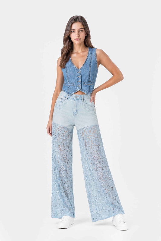 Vintage High Rise Wide Leg Lace Jeans