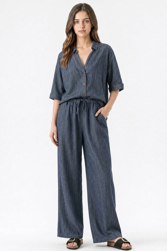 Relaxed Drape Denim Shirt Grey