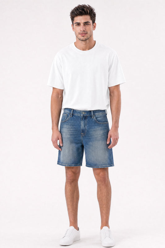 Baggy Fit Denim Short Dark Blue