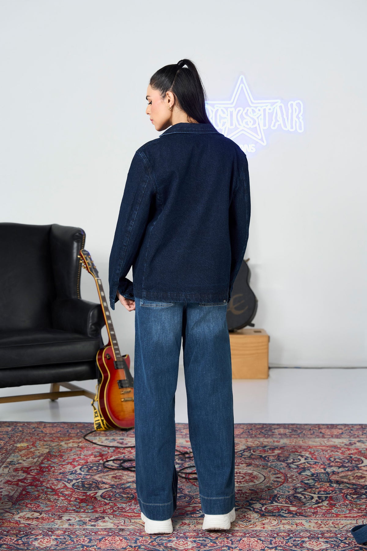 Stone Dark Denim Blazer shop at rockstar jeans