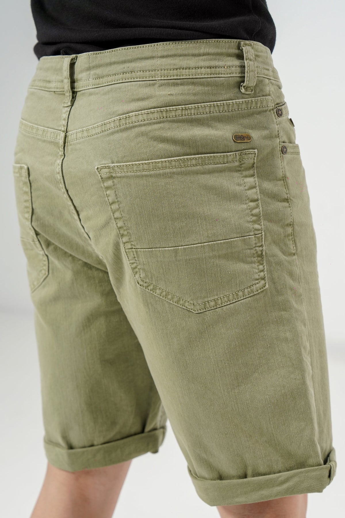 Khakhi Green Stretch Shorts shop at Rockstar Jeans