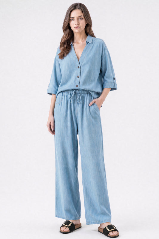 Relaxed Drape Denim Shirt Light Blue