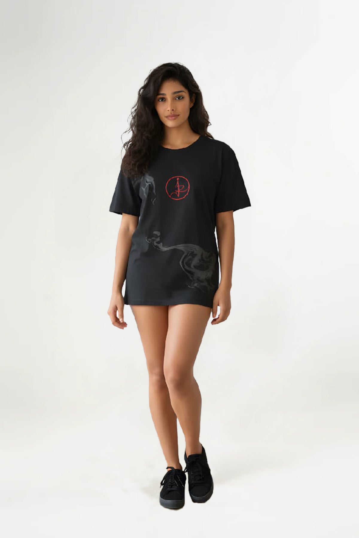 Smoky Print With Embroidery Oversized T-Shirt
