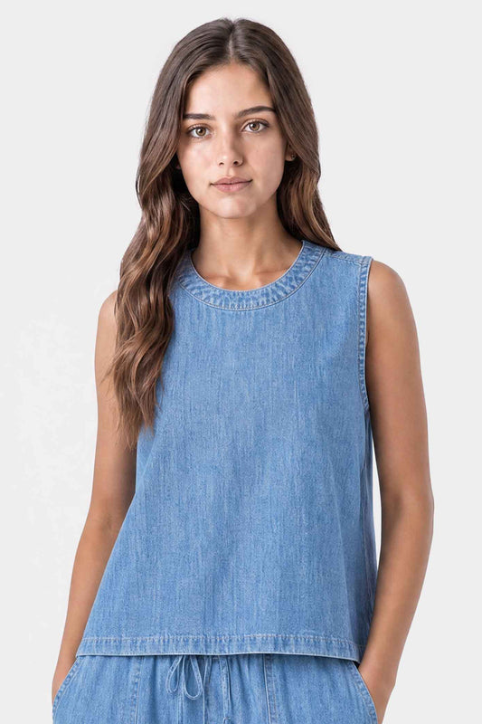 Sleeveless Denim Tank Top  Light Blue