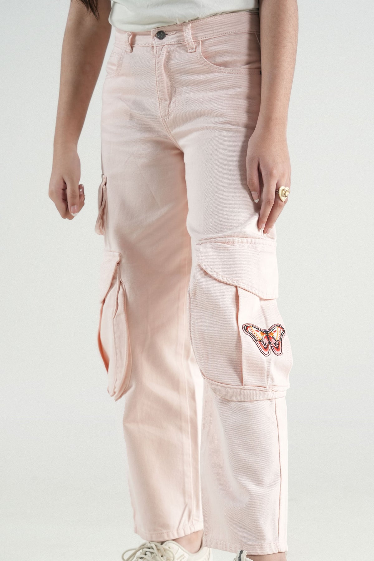 Heart-Embroidered Cargo Pants