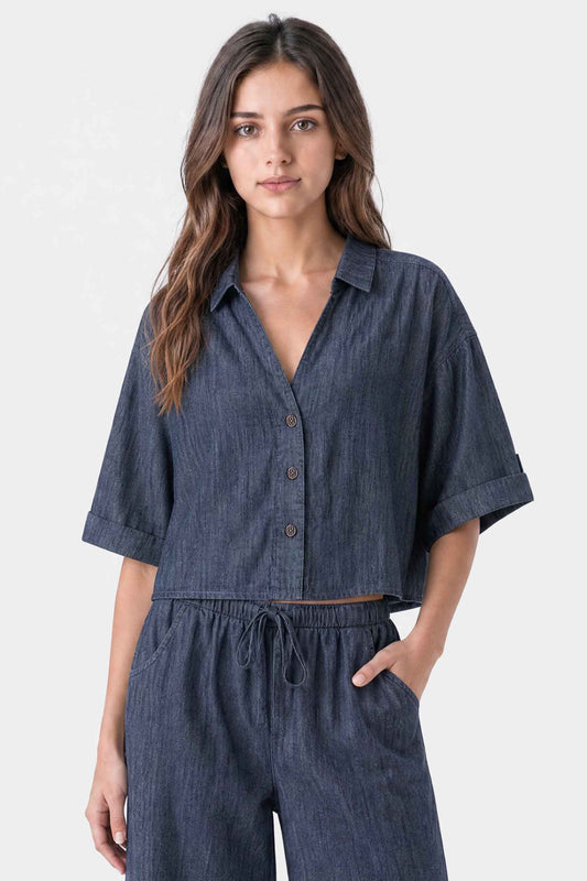 Relaxed Drape Denim Shirt Dark Blue