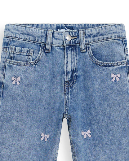 Mom Fit Embroidery Baggy Jeans