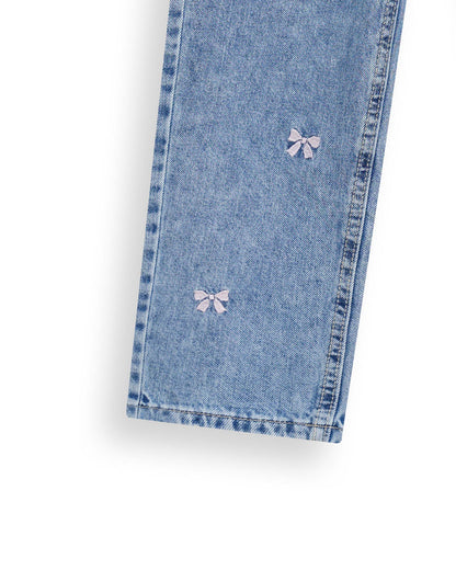 Mom Fit Embroidery Baggy Jeans