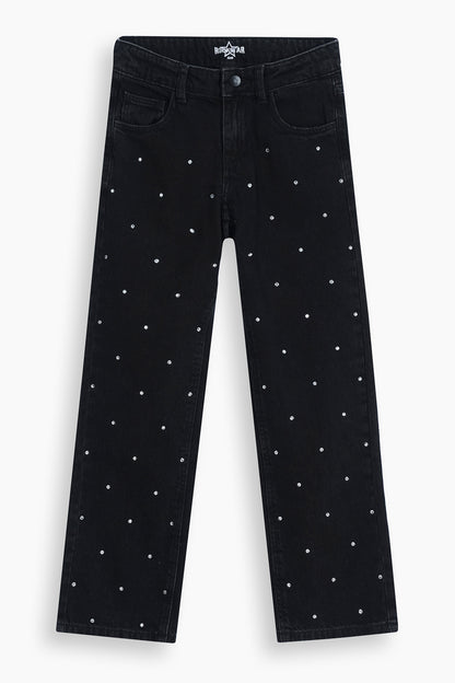 Straight Fit Rhinestones Jeans