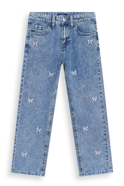 Mom Fit Embroidery Baggy Jeans
