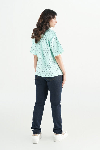 Hawaiian Floral Printed Aqua Blue Shirt