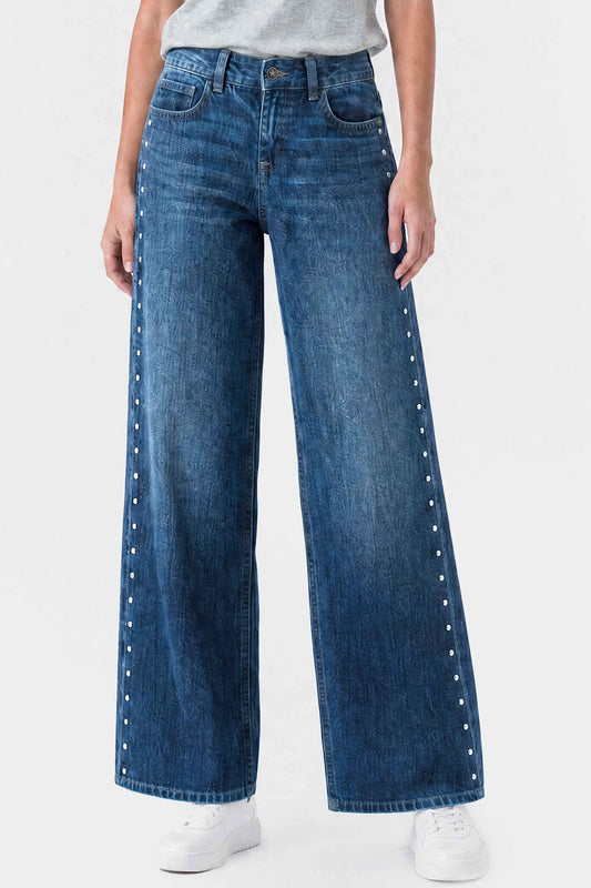 Mid Rise Wide Leg Stud Jeans