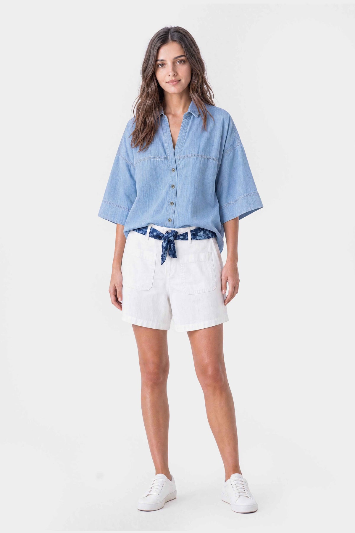 Stretch Patch Pocket Shorts White