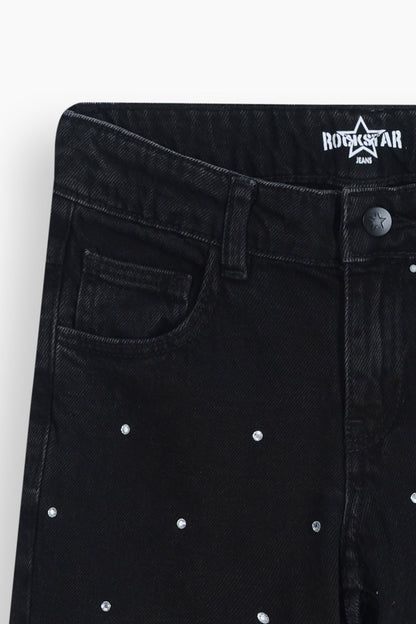Straight Fit Rhinestones Jeans