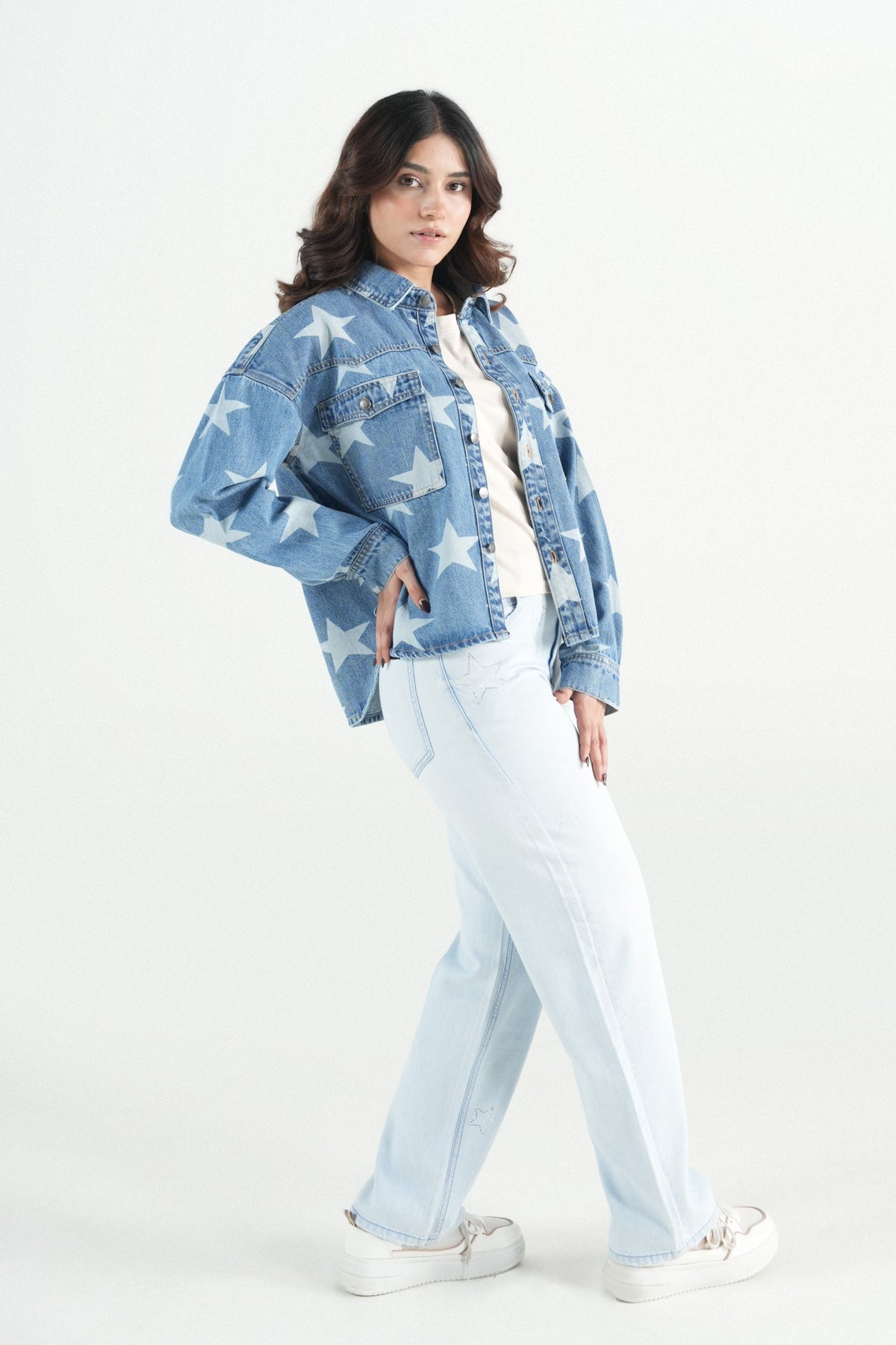 Oversized Star Light Wash Shacket