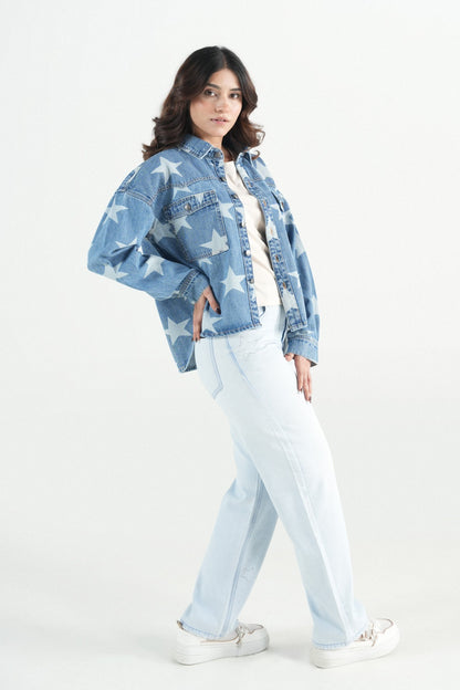 Oversized Star Light Wash Shacket