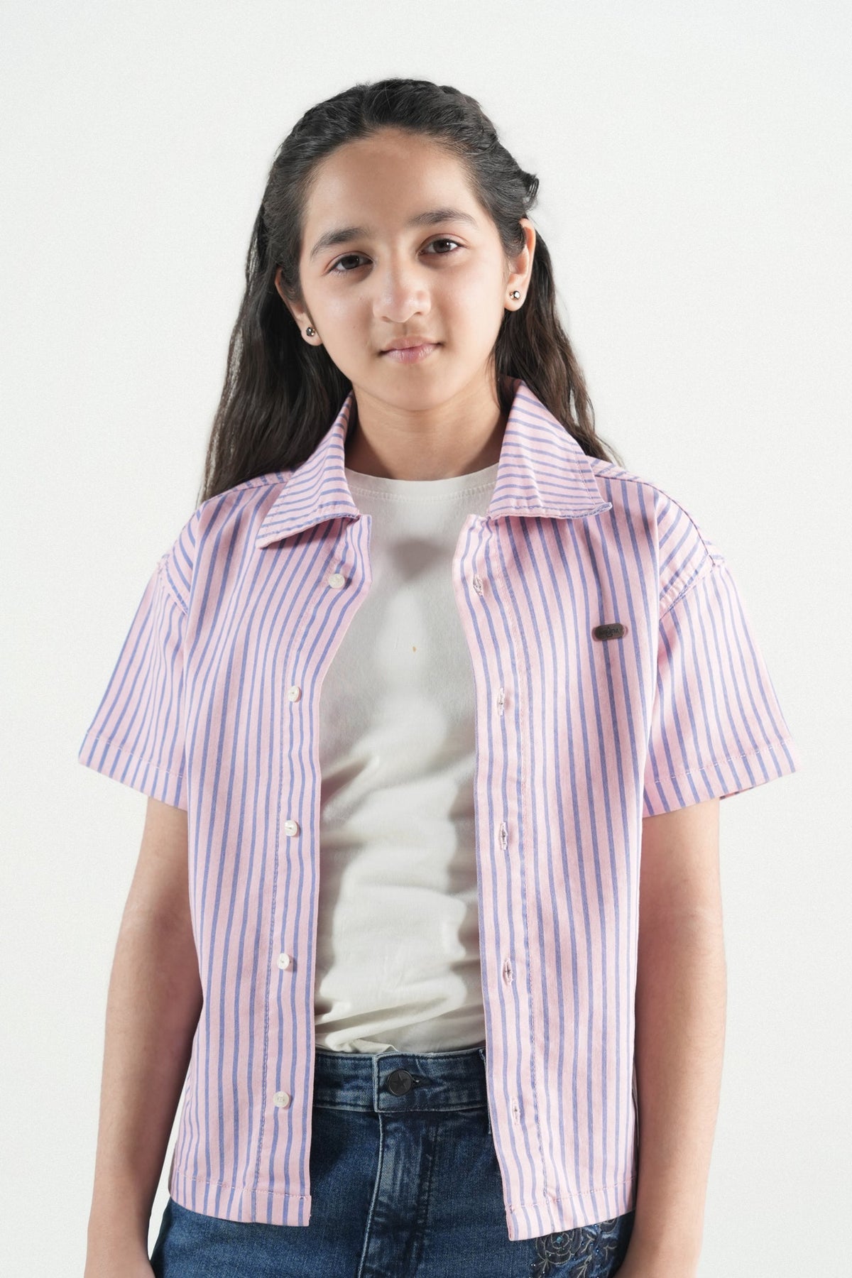 Button Down  Summer Stripe Shirt-Pink