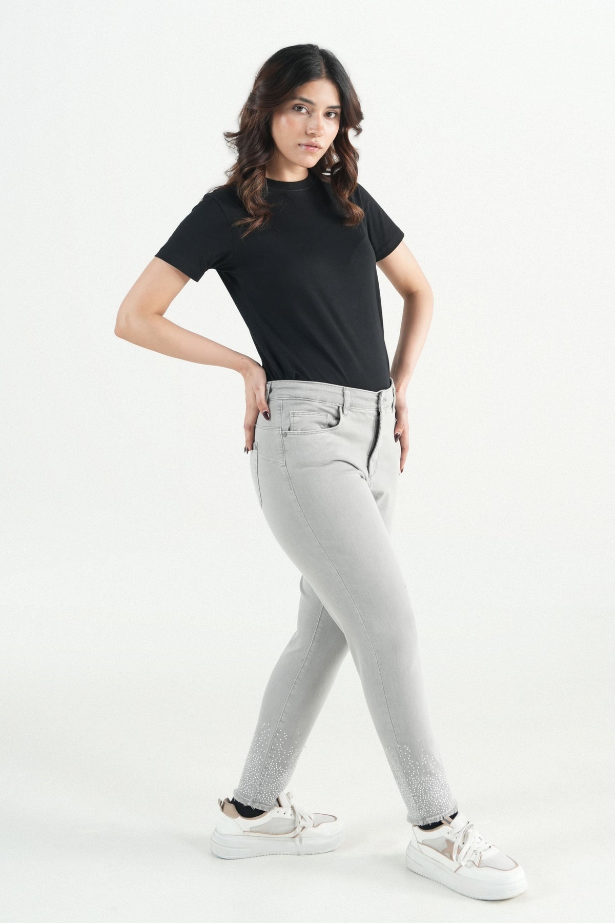 Crystal Hem Grey Pant