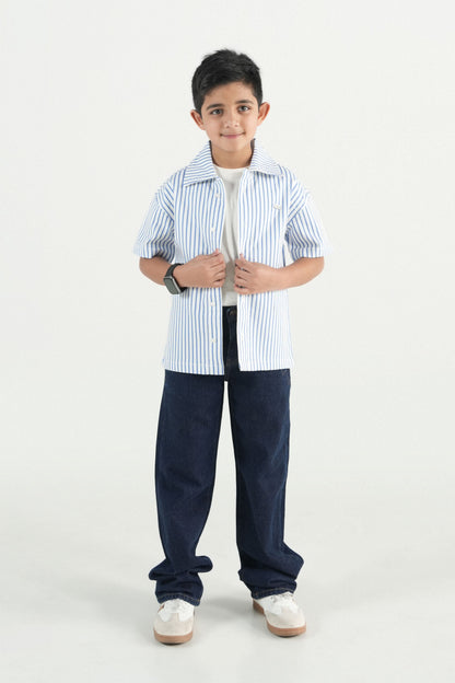 Summer Stripe Button Down Shirt- White