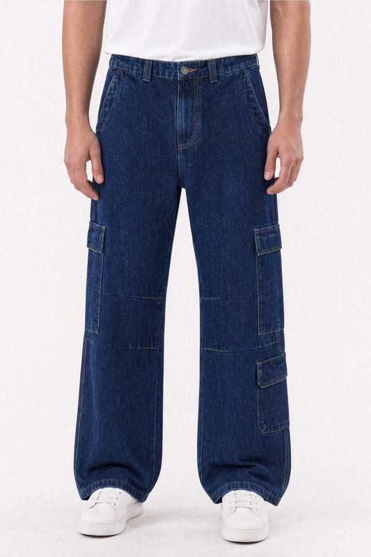 Baggy Fit Cargo Jeans Dark Blue