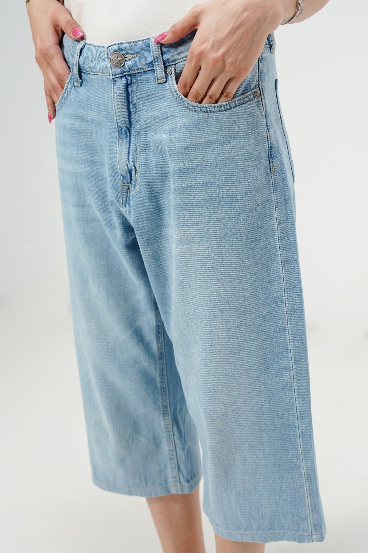 Light Blue Baggy Denim Capri shop at Rockstar Jeans