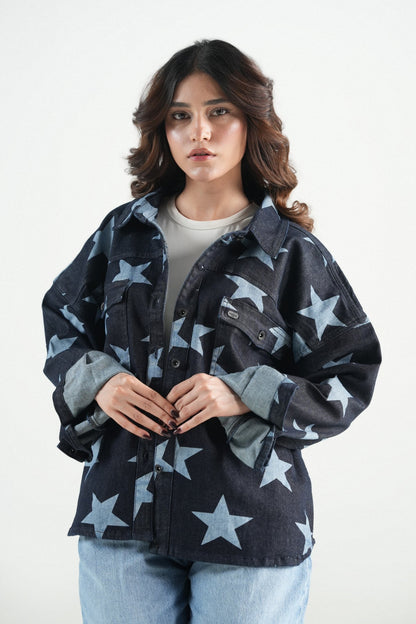 Oversized Star Dark Wash Shacket