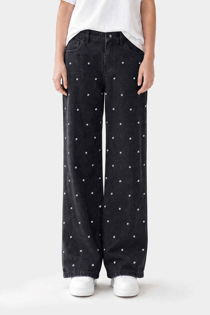 Straight Fit Rhinestones Jeans