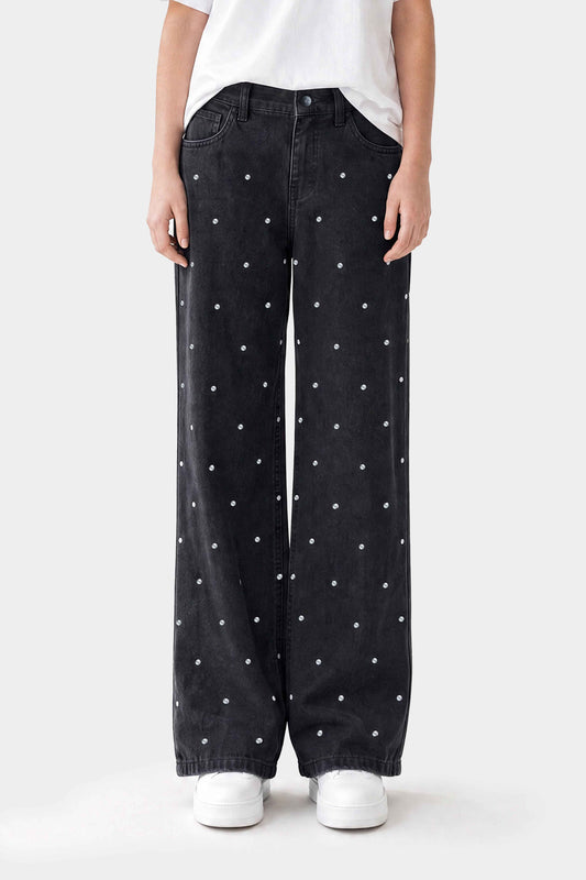 Straight Fit Rhinestones Jeans