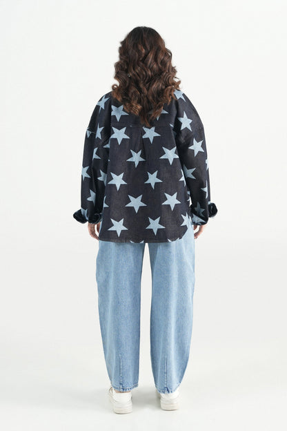 Oversized Star Dark Wash Shacket