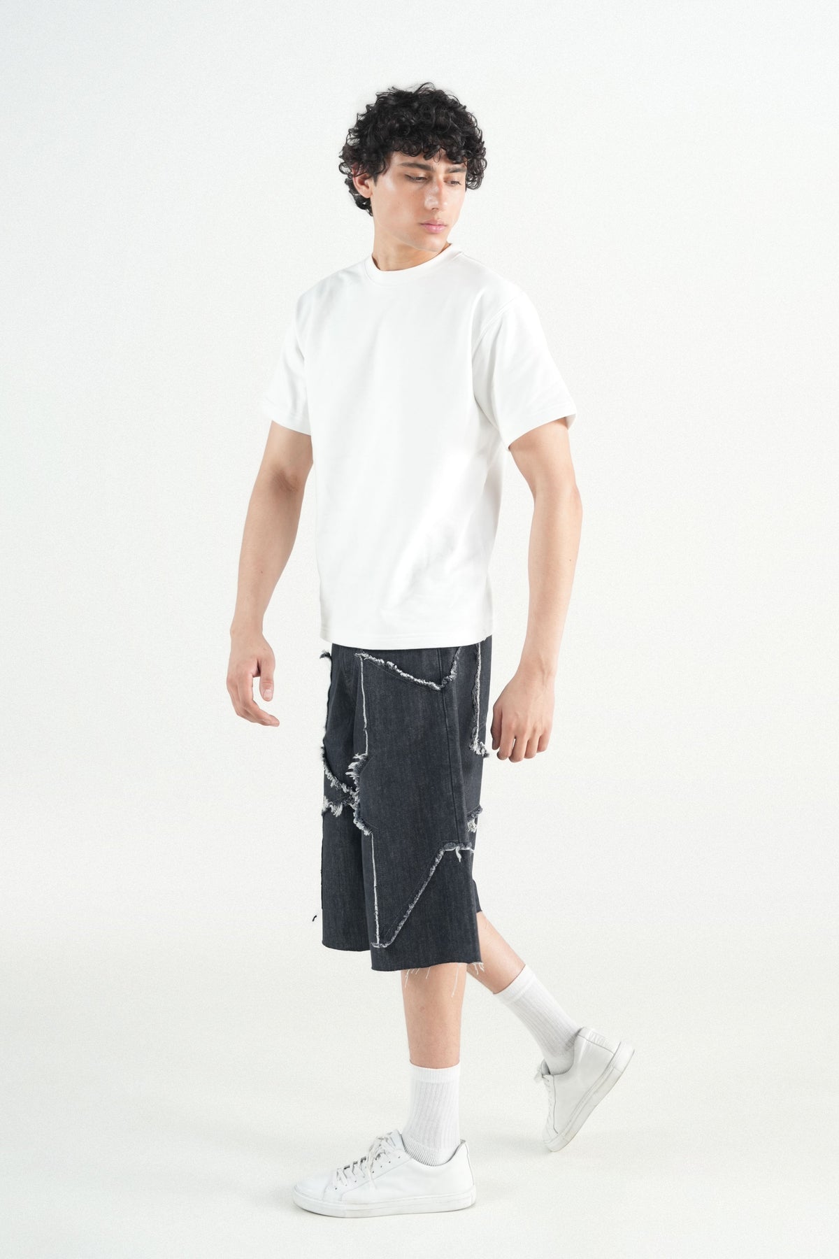 Star Patch Jorts Grey