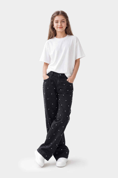 Straight Fit Rhinestones Jeans