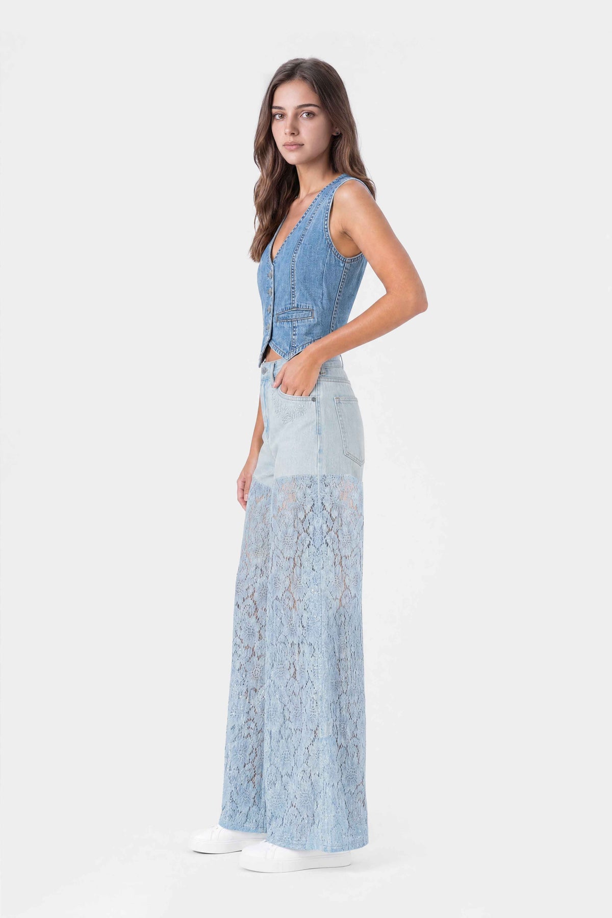 Vintage High Rise Wide Leg Lace Jeans