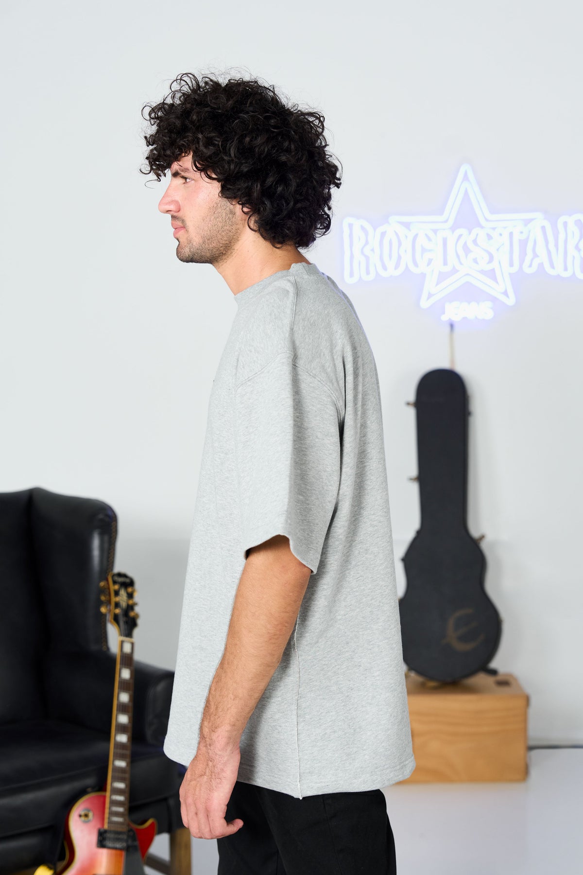Drop Shoulder Grey Tee shop at rockstar jeans