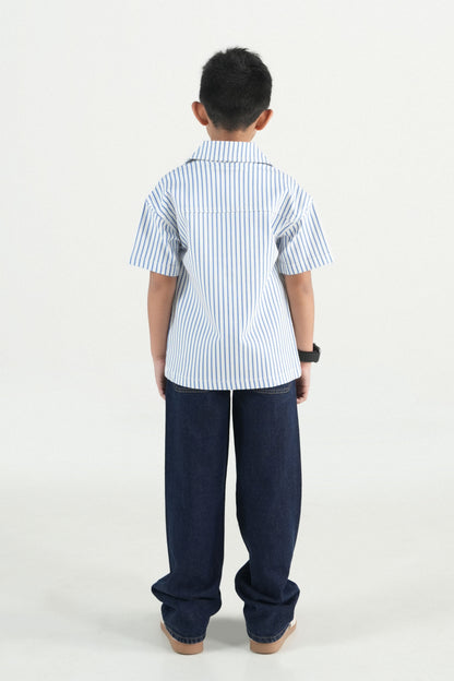 Summer Stripe Button Down Shirt- White