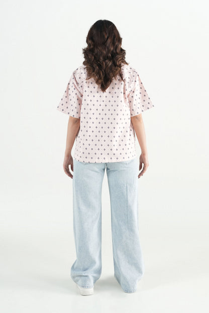 Hawaiian Floral Printed  Light Pink Shirt