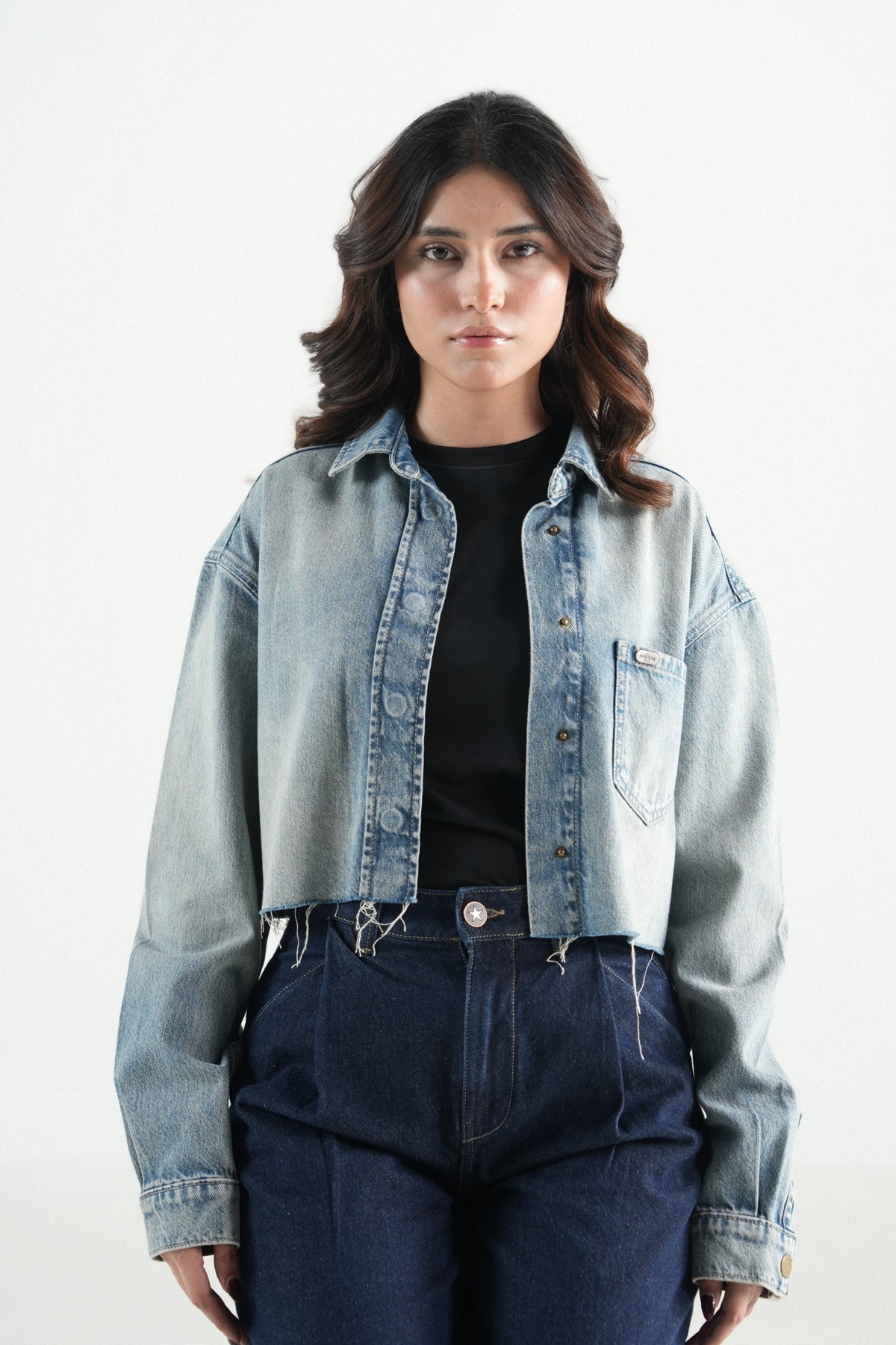Vintage Crop Raw Edge Shacket