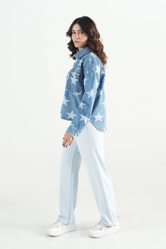 Oversized Star Light Wash Shacket