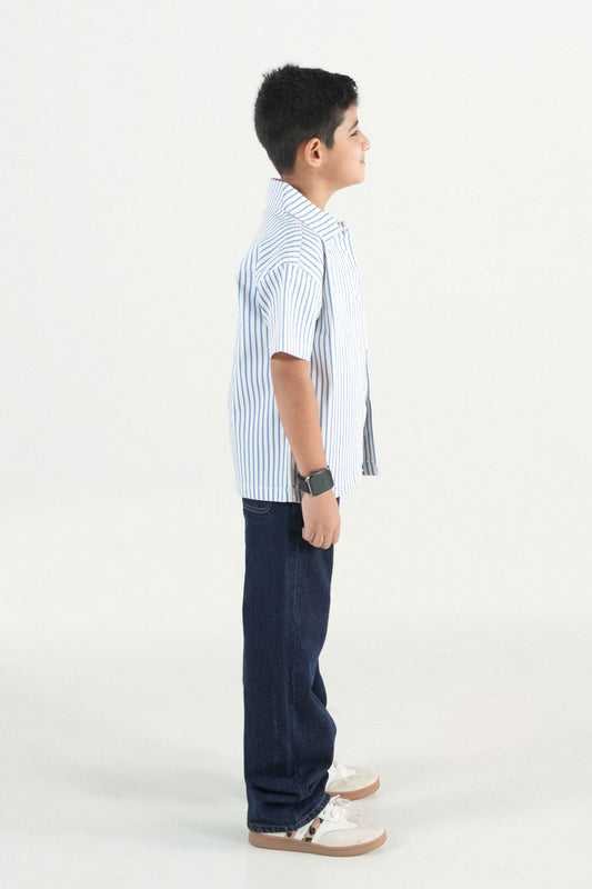 Summer Stripe Button Down Shirt- White
