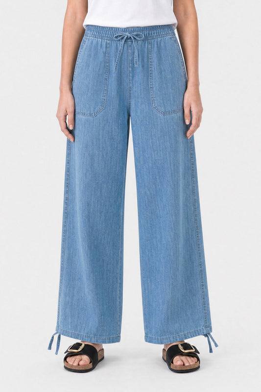 Mid-Rise Drawcord Wide Leg Trousers