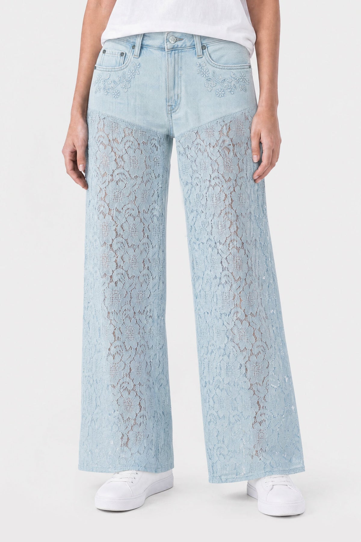 Vintage High Rise Wide Leg Lace Jeans