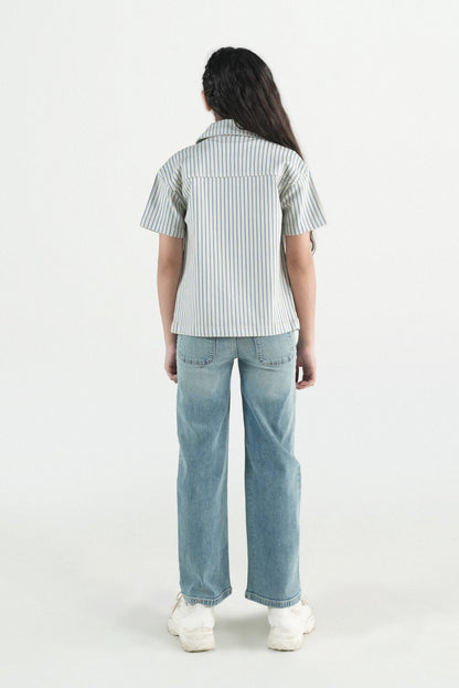 Button Down Summer Stripe Shirt –  White