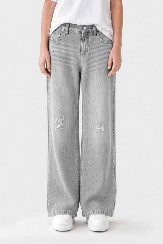 Wide Leg Studded Jeans