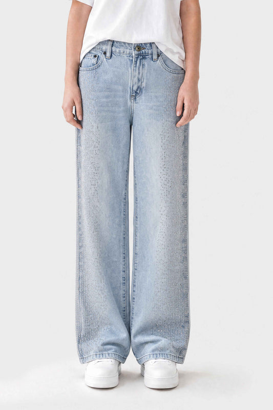 Wide Leg Peach Rhinestones Jeans