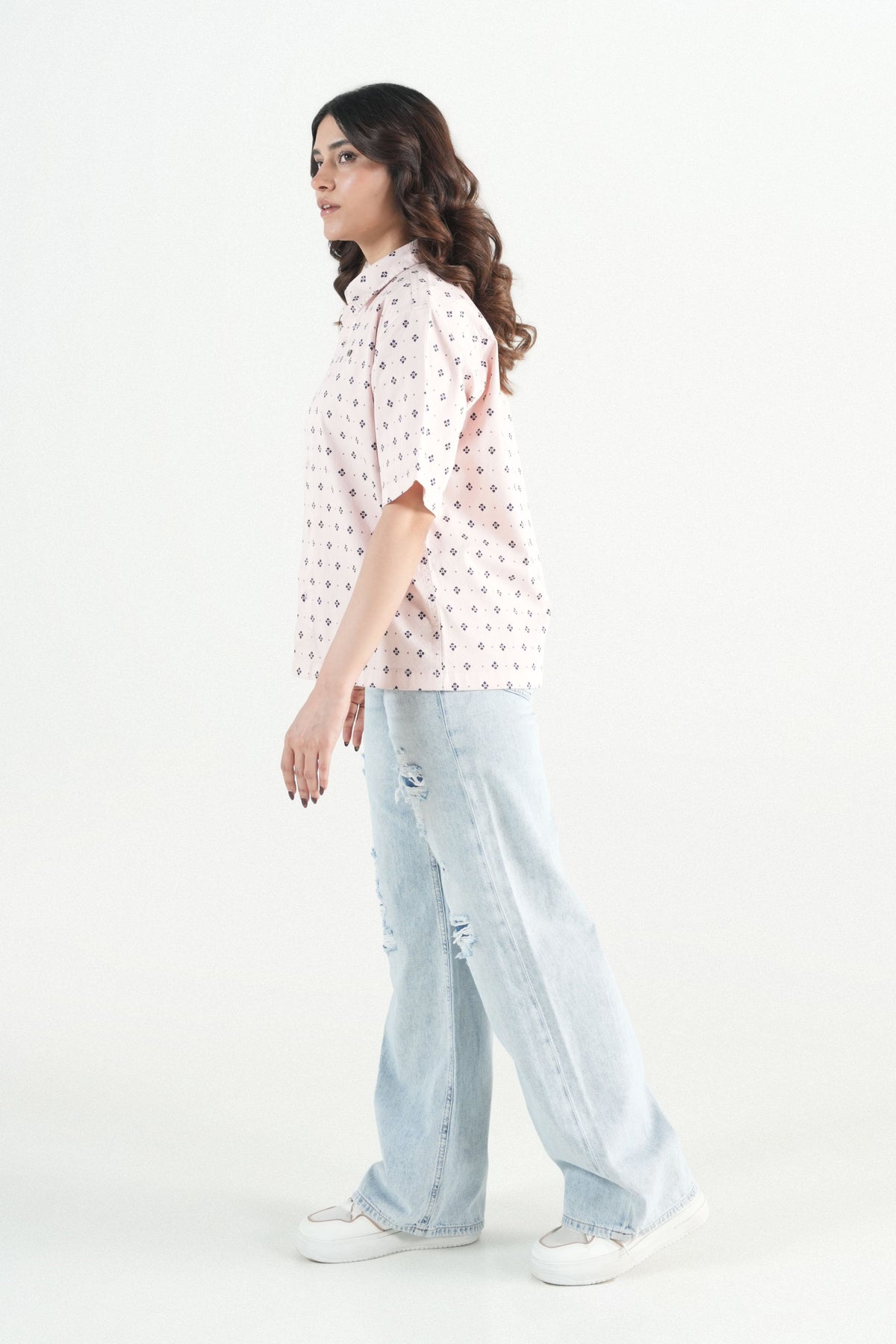 Hawaiian Floral Printed  Light Pink Shirt
