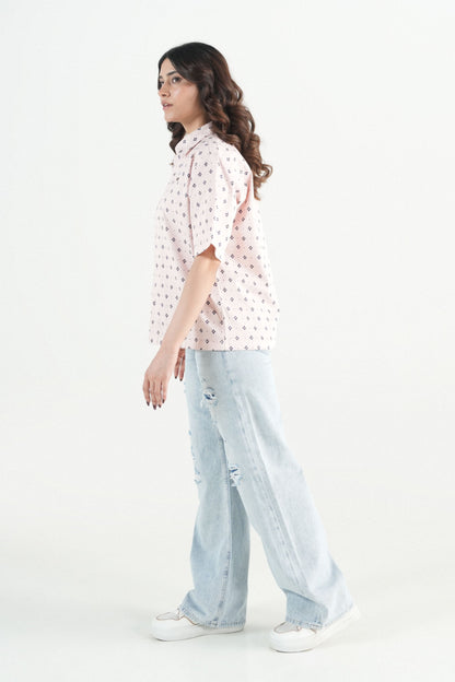 Hawaiian Floral Printed  Light Pink Shirt