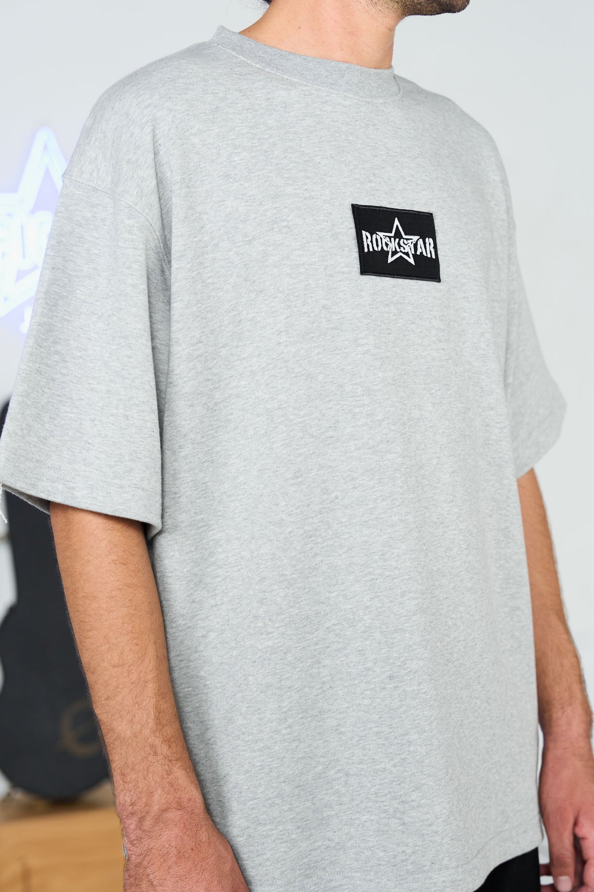 Drop Shoulder Grey Tee shop at rockstar jeans