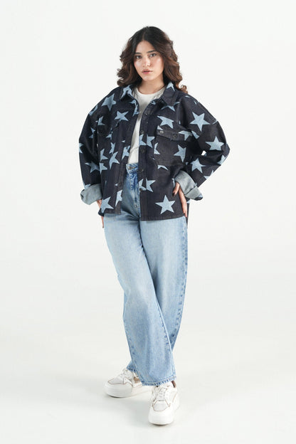 Oversized Star Dark Wash Shacket