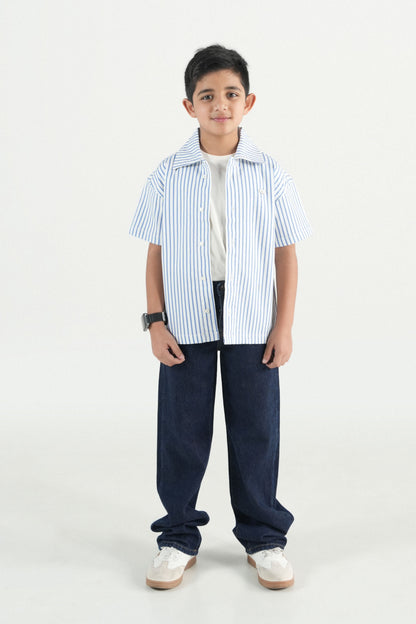 Summer Stripe Button Down Shirt- White