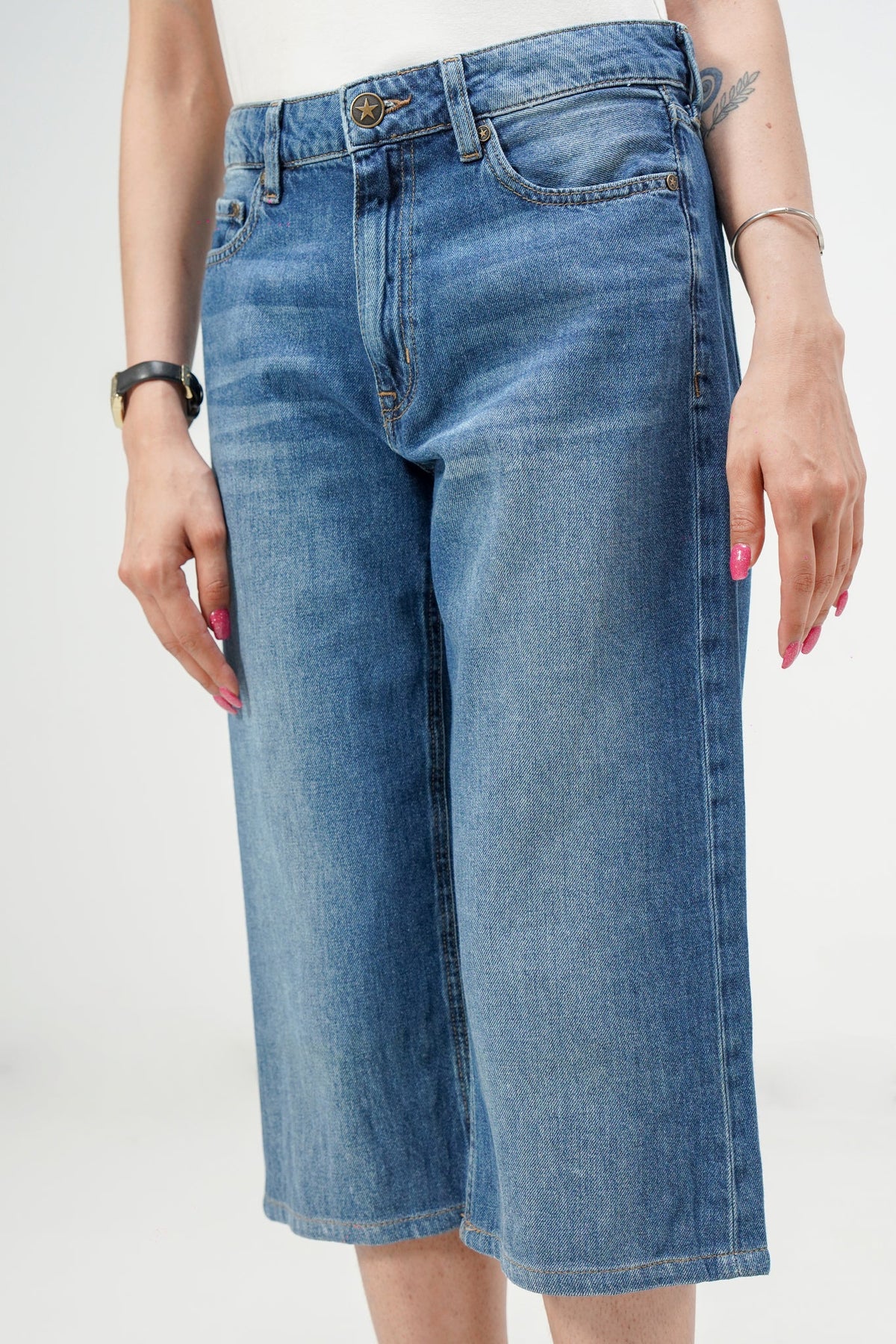 Dark Blue Baggy Denim Capri shop at rockstar jeans