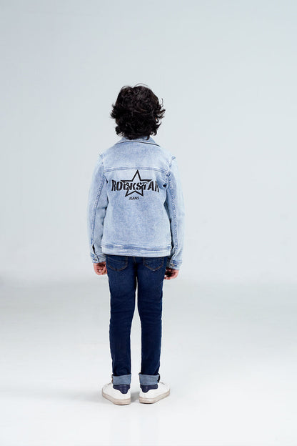 Boys Denim Trucker Jacket Acid Random Light Blue shop at rockstar jeans
